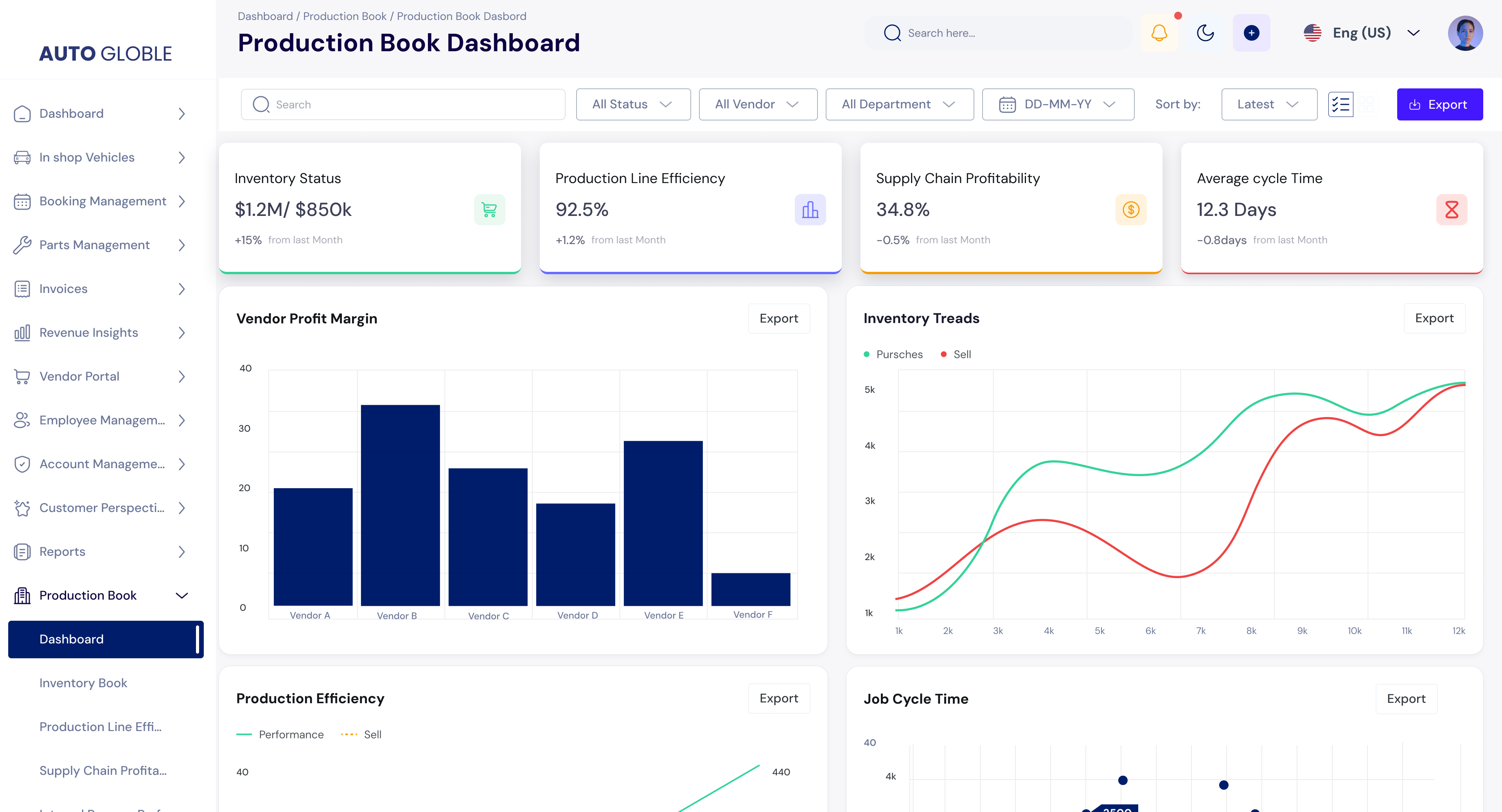 AGS Production Book Dashboard Mockup