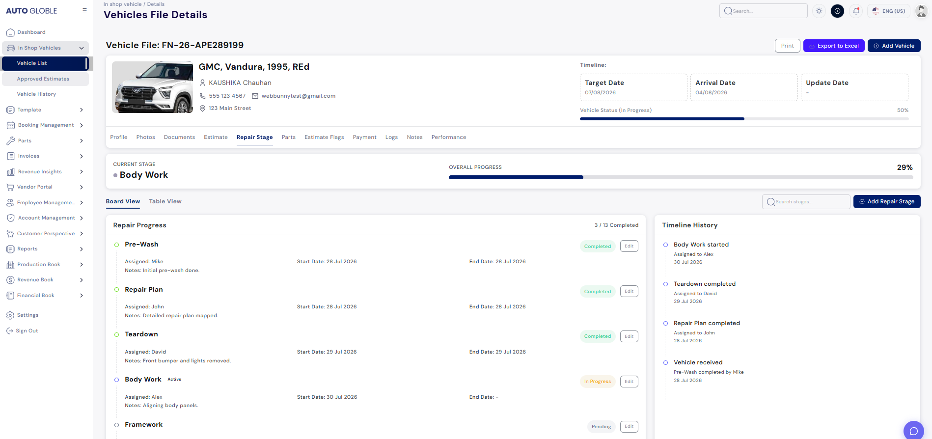 AGS Repair Stage Tracking Dashboard Screenshot